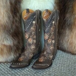 Women’s Old Gringo Brown Floral Embroidered Western Boots Size 10